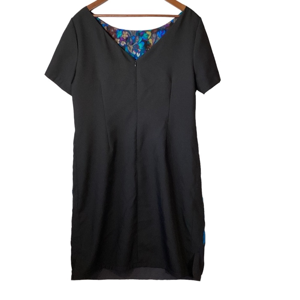 Danillo Boutique Shift Dress Size 1X Blue & Black Floral Design - Picture 2 of 10